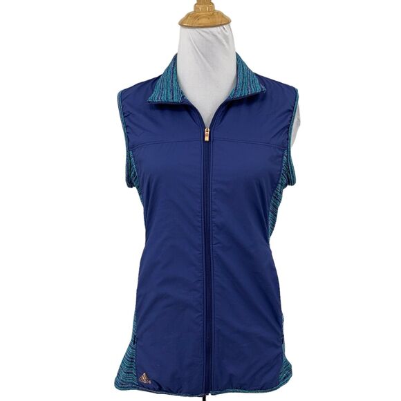 Adidas Vest Womens Extra Small Blue Softshell Knit Panel Full Zip Pockets Jacket - Picture 1 of 14